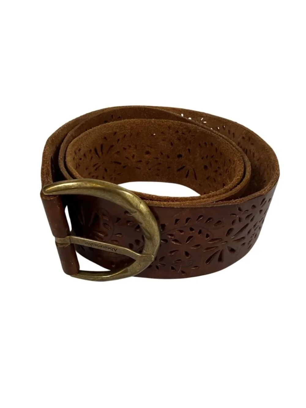 Abercrombie Brown Leather Cutout Belt  Brass Buckle Large Cowgirl Folksy Boho